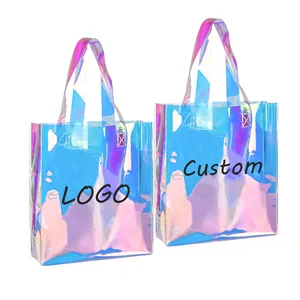 Wholesale New Style Iridescent Pvc Shoulder Tote Bag Waterproof Clear Pvc Laser Shopping Bag Fashion Holographic Pvc Bag