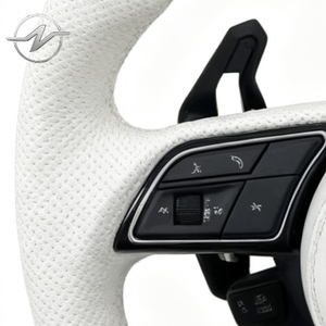 Volant en carbone M Sport en cuir à point rouge personnalisé pour Audi B8 B9 R8 Q5 Q3 MK3 <span class=keywords><strong>TTRS</strong></span> TTS <span class=keywords><strong>MK2</strong></span> S3 Accessoires de voiture - Product Image 3