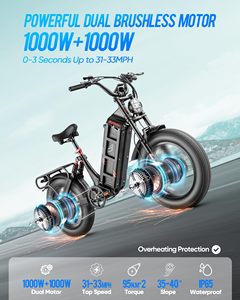 Bicicleta Eléctrica Híbrida Eahora Juliet 3 48V 60Ah 1000W con Doble Motor, Neumáticos Anchos, Suspensión Completa, Batería de Litio y Cuadro de Acero - Product Image 5