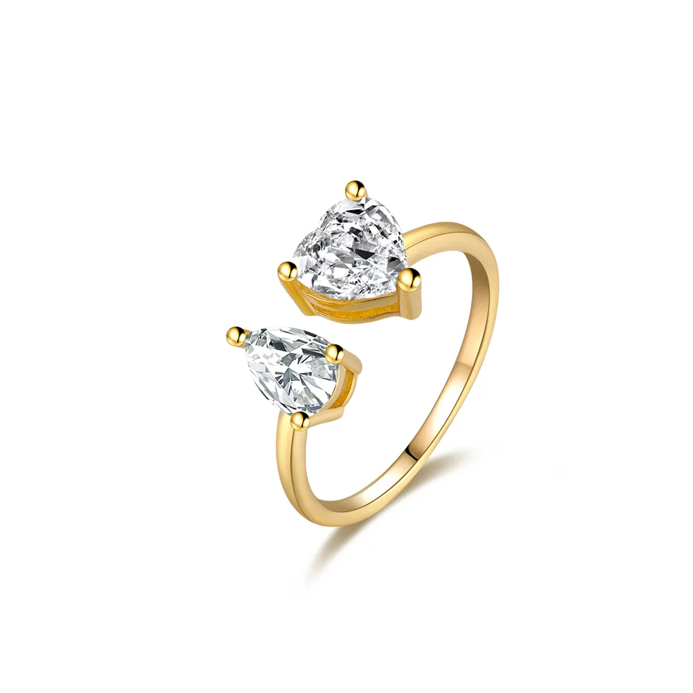 Damila Hotsale fine jewelry waterdrop shape Zircon Rings 925 Silver 18K gold Diamond Heart Wedding Rings for women
