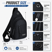 Sac bandoulière personnalisé en gros avec logo, sac de poitrine en nylon noir, sac à bandoulière tendance pour téléphone, sac extérieur à fermeture éclair