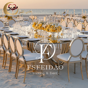 Luxurious Modern Gold Stainless Steel Customized Dining Table & <b>Chairs</b> for Wedding Banquet Hotel Apartment Events - Product Image 5