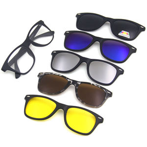 Eyewear Magnet <b>Optical</b> Frames Eyeglasses Sunglass Clips with 5 in 1 Magnetic Silver Yellow Blue Black PC Unisex Clip on Glasses - Product Image 2