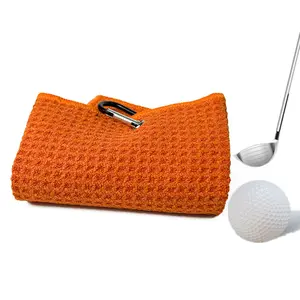 OEM Golf asciugamano personalizzato Logo Premium in microfibra Waffle Golf asciugamani con gancio di fabbrica magnete personalizzato asciugamano da Golf