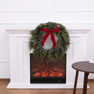 Handmade Artificial Cypress Leaf Christmas Wreath with Bowknot, Soft & Collapsible Fireplace Decoration for Christmas - Product Image 3