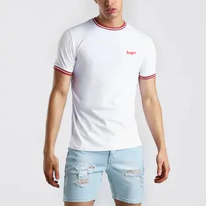 定制商标夏季基本空白100% 棉罗纹圆领短袖T恤男士