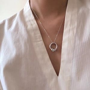 S925 Sterling Silver Knotted <b>Ring</b> <b>Necklace</b> Simple Design Clavicle Chain Women's Jewelry Gift - Product Image 2