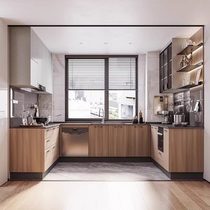 Meubles de cuisine modulaires modernes de luxe avec portes vitrées et accessoires de robinetterie/charnières, design personnalisable pour appartement - Product Image 1