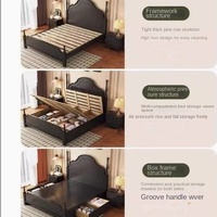 Lit de Mariage Vintage en Bois Massif de Style Médiéval Français, Tailles 1.8m x 2m et 2m x 2.2m, Lit Simple de Chambre Principale de Style Américain avec Système de Levage à Gaz