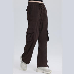 Pantalones de yoga <span class=keywords><strong>cargo</strong></span> de pierna ancha Lulu al por mayor, de cintura alta con cordón, joggers de entrenamiento, pantalones deportivos holgados con bolsillos para <span class=keywords><strong>mujer</strong></span> - Product Image 2