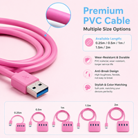 Hub USB 3.0 4 ports haute vitesse 5 Gbps, matériau ABS, câble de 0,25 m à 2 m, rose élégant, répartiteur multiport pour ordinateur portable et de bureau, en stock