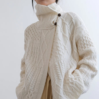 Pull rétro torsadé en pur cachemire, cardigan asymétrique à revers, manteau en tricot pour femme, automne et hiver
