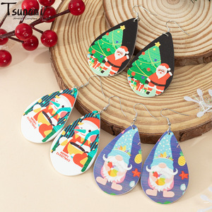 Christmas Wooden Teardrop <b>Drop</b> Earrings Cartoon Print Women's Gift Jewelry - Product Image 4