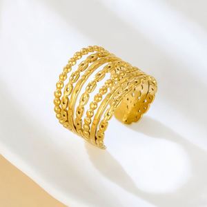 Waterproof Gold Plated Stainless Steel Fashion Irregular Multi Layered <b>Statement</b> Open <b>Ring</b> for Women Jewelry Gift - Product Image 3