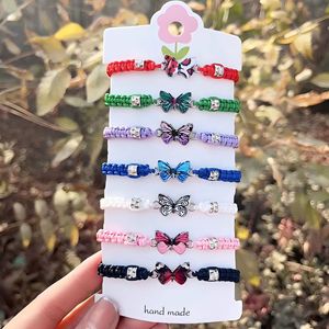 Bracciale fatto a mano con nodo piatto a corda rossa intrecciato braccialetti alla moda di san valentino <span class=keywords><strong>per</strong></span> uomini e donne migliori amici <span class=keywords><strong>gioielli</strong></span> a farfalla - Product Image 1