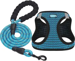 2023 new product high quality plaid hook and loop fasteners reflective breathe pet harness leash set pet vest