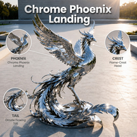 Sculpture abstraite de héron ibis en acier inoxydable poli miroir, grande sculpture extérieure pour place publique, paysage, repère, art métallique, fabrication sur mesure