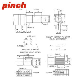 Potentiomètre rotatif à pression RK097 10K 50K, résistance réglable à film de carbone avec support de commutateur pour amplificateur audio - Product Image 5