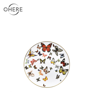 Vendite calde della farfalla di ceramica da tavola di Porcellana del commercio all'ingrosso di Colore Satinato decorazione di cerimonia nuziale set di cena piatti e la tazza con la linea oro - Product Image 5