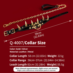 송곳니 발톱 조정 가능한 극세사 가죽 복종 칼라 알루미늄 스파이크 가죽 끈 신중한 배송 성인 페티쉬 섹스 토이 - Product Image 6