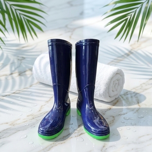 Bottes <span class=keywords><strong>de</strong></span> <span class=keywords><strong>pluie</strong></span> en PVC <span class=keywords><strong>bleu</strong></span> <span class=keywords><strong>marine</strong></span> pour hommes, antidérapantes, imperméables, résistantes à l'huile et aux acides, légères et scintillantes, pour le travail en hiver et en automne - Product Image 1