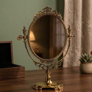 Miroir rond en verre bohème traditionnel, cadre orné, design double face, montage mural, écran LED pour usage décoratif - Product Image 2