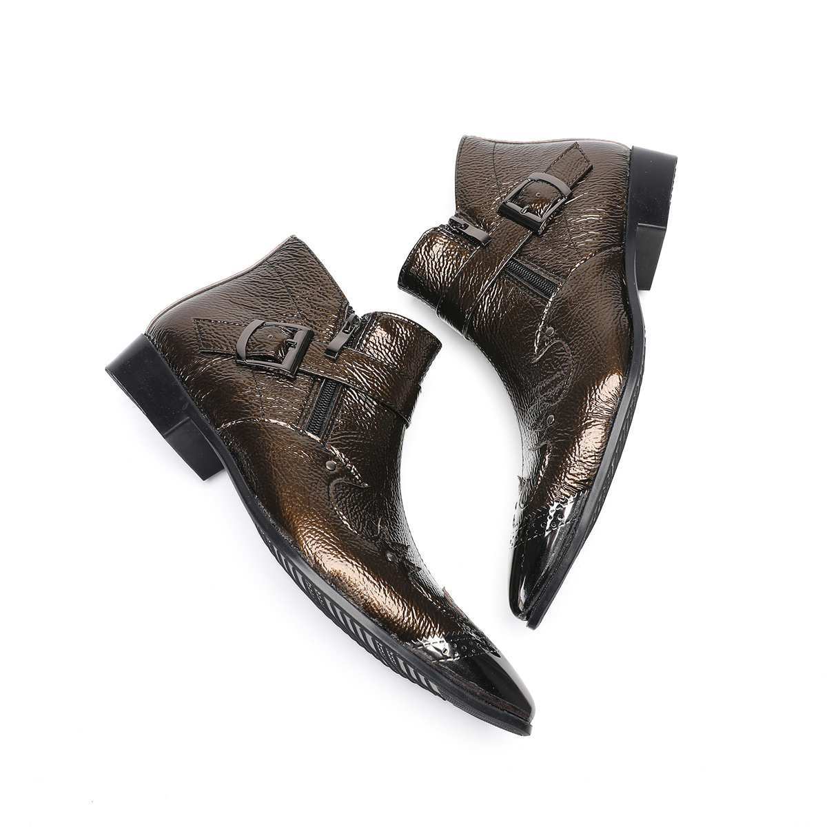 NA680 Men's Chelsea Boots Belt Buckle Metal Pointed Toe Short