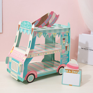 Paper Disposable Cartoon Car Design Cake Display Stand Set Birthday For Wedding Cake