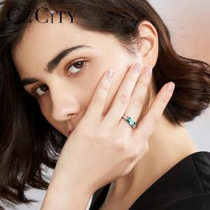 CZCITY Green Gemstone S925 Sterling <strong>Silver</strong> Jewelry <strong>Emerald</strong> Square Stone Big <strong>Ring</strong> for Women - Product Image 4