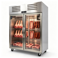 Réfrigérateur commercial YueCool pour cuisine professionnelle, vitrine à viande suspendue, 2 portes, en acier inoxydable et verre, pour présentation de bœuf