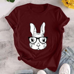 Loveda personalizzato donna taglie forti carino coniglietto di Pasqua felice lettera di Pasqua stampa a maniche corte - Product Image 4