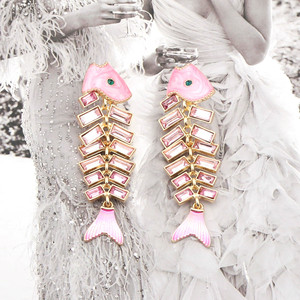 Mode rétro poisson os boucles d'oreilles alliage strass épissage animaux boucles d'oreilles pour les femmes - Product Image 5