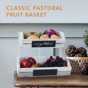 Wooden Double Layer Storage Rack 33.2cm X 19.8cm X 27cm Multifunctional Desktop Organizer For Kitchen Fruit <b>Vegetable</b> Basket - Product Image 2