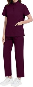 Women Medical <b>Uniform</b> <b>Scrubs</b> Set Stretch V-Neck Top & Straight Leg Pants with Pockets for Nurse Workwear - Product Image 3