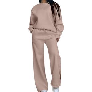 Bleu polyester polaire surdimensionné coupe ample pull sweat et pantalon de survêtement deux pièces ensemble survêtement évasé ensemble <span class=keywords><strong>femme</strong></span> vêtements - Product Image 1