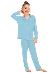 Set piyama katun lengan panjang untuk anak, baju tidur rumah katun kustom dua potong - Product Image 6