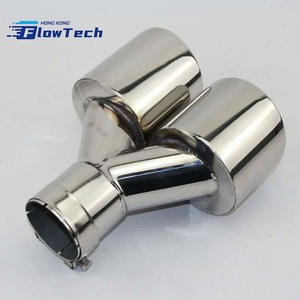 Embout d'échappement en Y à double sortie 1 vers 2 en acier inoxydable, double couche, bord soudé, coupe angulaire, finition argent poli pour modification automobile - Product Image 3