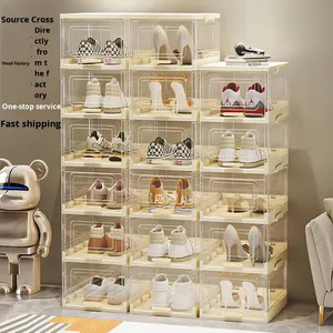 Складной интегрированный органайзер для обуви, прозрачный, многослойный, штабелируемый, пластиковый, без необходимости сборки - Product Image 1