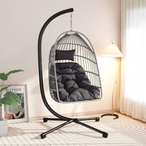 Fauteuil suspendu en rotin tressé en forme d'œuf pour adultes, pour salon, extérieur, balcon, jardin, patio, en métal - Product Image 1