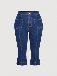 Pantalon Capri en <span class=keywords><strong>jean</strong></span> personnalisé pour <span class=keywords><strong>femme</strong></span>, décontracté, coupe slim, longueur <span class=keywords><strong>7</strong></span>/<span class=keywords><strong>8</strong></span>, effet délavé - Product Image 5