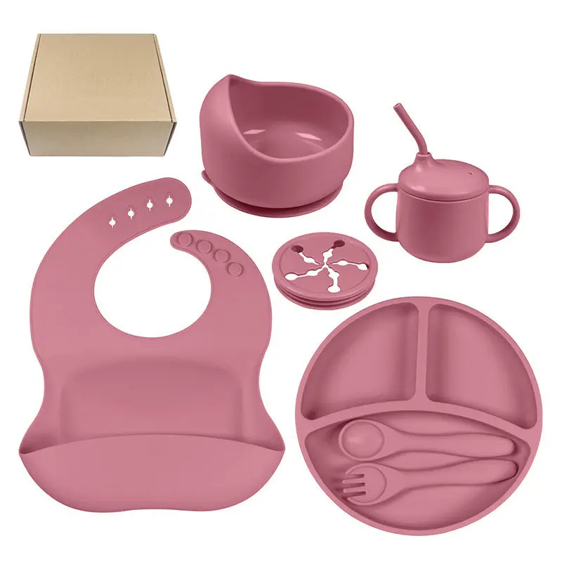 BPA Logo personalizzato gratuito a buon mercato 5 pz 7 pz per bambini piatto in Silicone per bambini ciotola set regalo set regalo per l'alimentazione del bambino in Silicone