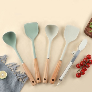 Không dính nhà sử dụng Silicone nấu ăn đồ dùng nhà bếp Bộ với chủ gỗ xử lý bao gồm muỗng spatulas chọc - Product Image 4