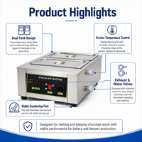 Machine à faire fondre le chocolat de qualité commerciale, 1,5 kW, en acier inoxydable 304, avec contrôle précis de la température