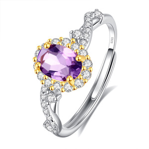 Anillos Ajustables de Plata 925 con Baño de Oro de Dos Tonos, Diseño Trenzado, con Halo de Piedra Natural Ovalada de 5*7mm, Joyería para Mujer - Product Image 5