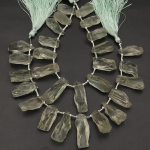 Natural Green Amethyst Raw Beads Rough Gemstone Strand Healing Crystal <b>Stones</b> 9x19mm To 10x22mm - Product Image 5