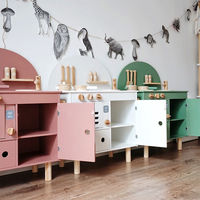 Cuisine de jeu en bois pour enfants, design nordique en arc, avec ustensiles, four et évier, 3 couleurs, pour tout-petits, CE CPC, vente en gros, OEM, personnalisable