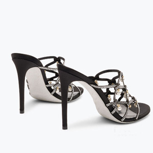 Sandalias de tacón alto y fino para mujer, con tiras cruzadas de diamantes, zapatos de verano con pedrería completa, mules de tacón de aguja con perlas. - Product Image 2