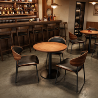 Ensemble table et chaises de restaurant en L, style Mid-Century Modern, 4 places, en bois et cuir PU, durable et écologique, pour usage commercial