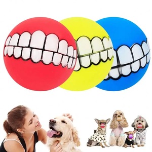 Divertenti cani da compagnia modello di denti palline giocattolo da masticare <span class=keywords><strong>Squeaker</strong></span> suono stridulo giocattoli da addestramento per cani resistenti al morso