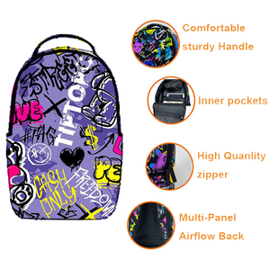 Sac à dos de style streetwear graffiti, sac à dos hip hop, grand sac d'école tendance, imprimé graffiti, sac à dos de voyage urbain - Product Image 4